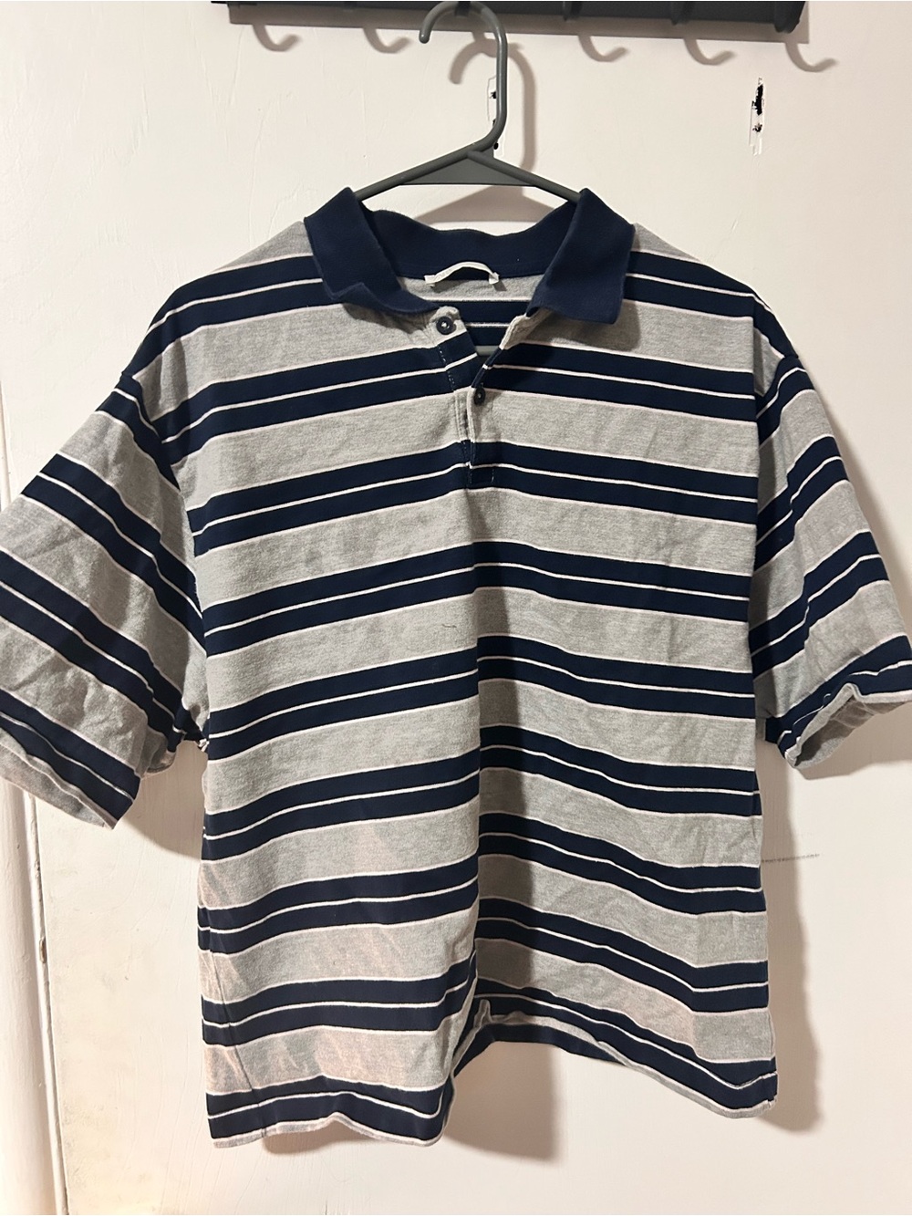 Zara Navy and Gray Striped Polo